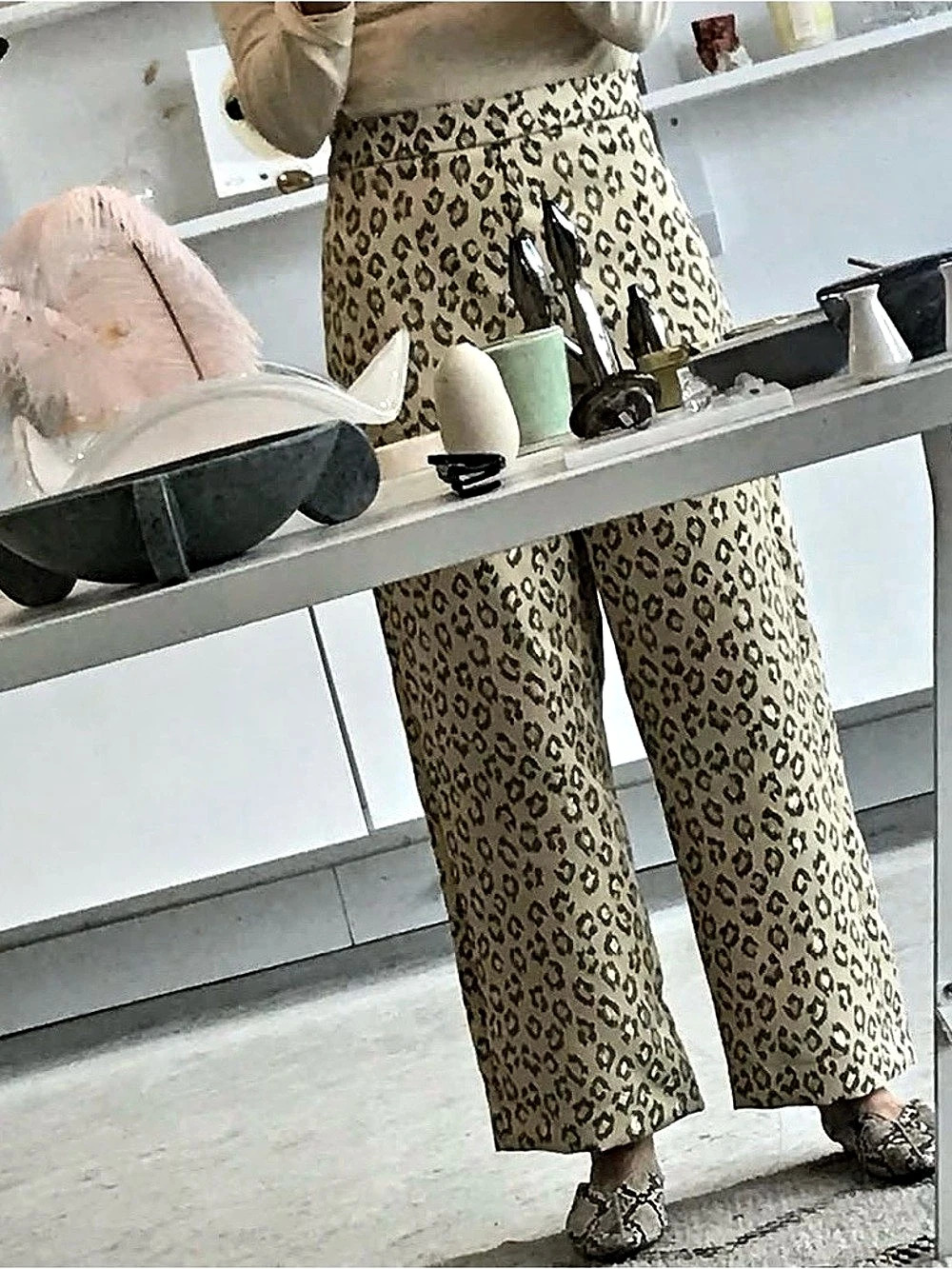 BONESET STUDIO Leopard Print Wide-Leg Pants